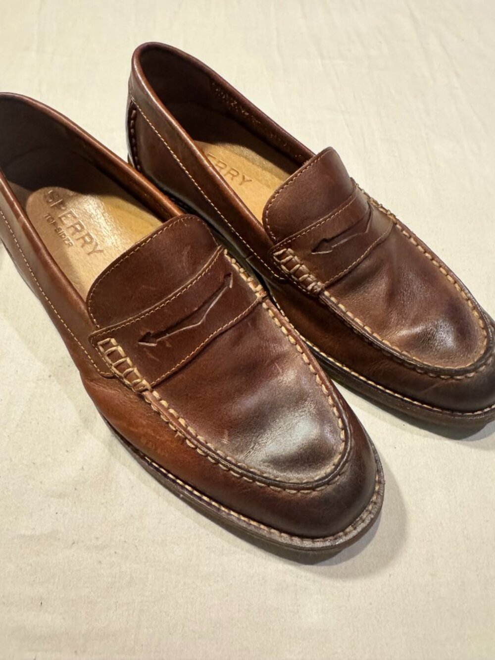 Sperry Topsfield Leather Penny Loafers Bronzer Brown Men 9.5 M Like New